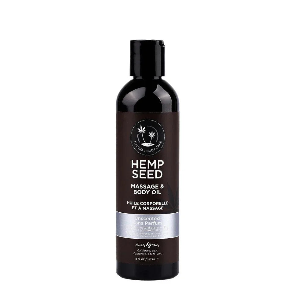Hemp Seed Massage and Body Oil 237 ml, silver Unscented label, front view