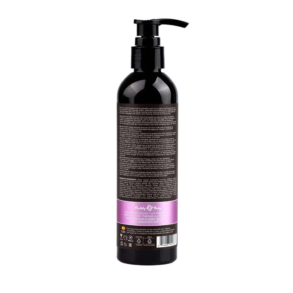 Hemp Seed Massage Lotion 237 ml Lavender, back label with ingredients