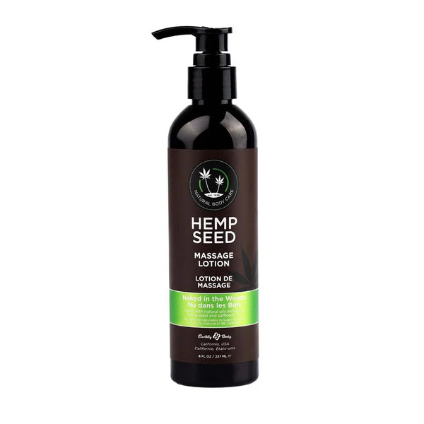 Hemp Seed Massage Lotion 237 ml pump bottle, green Naked in the Woods label