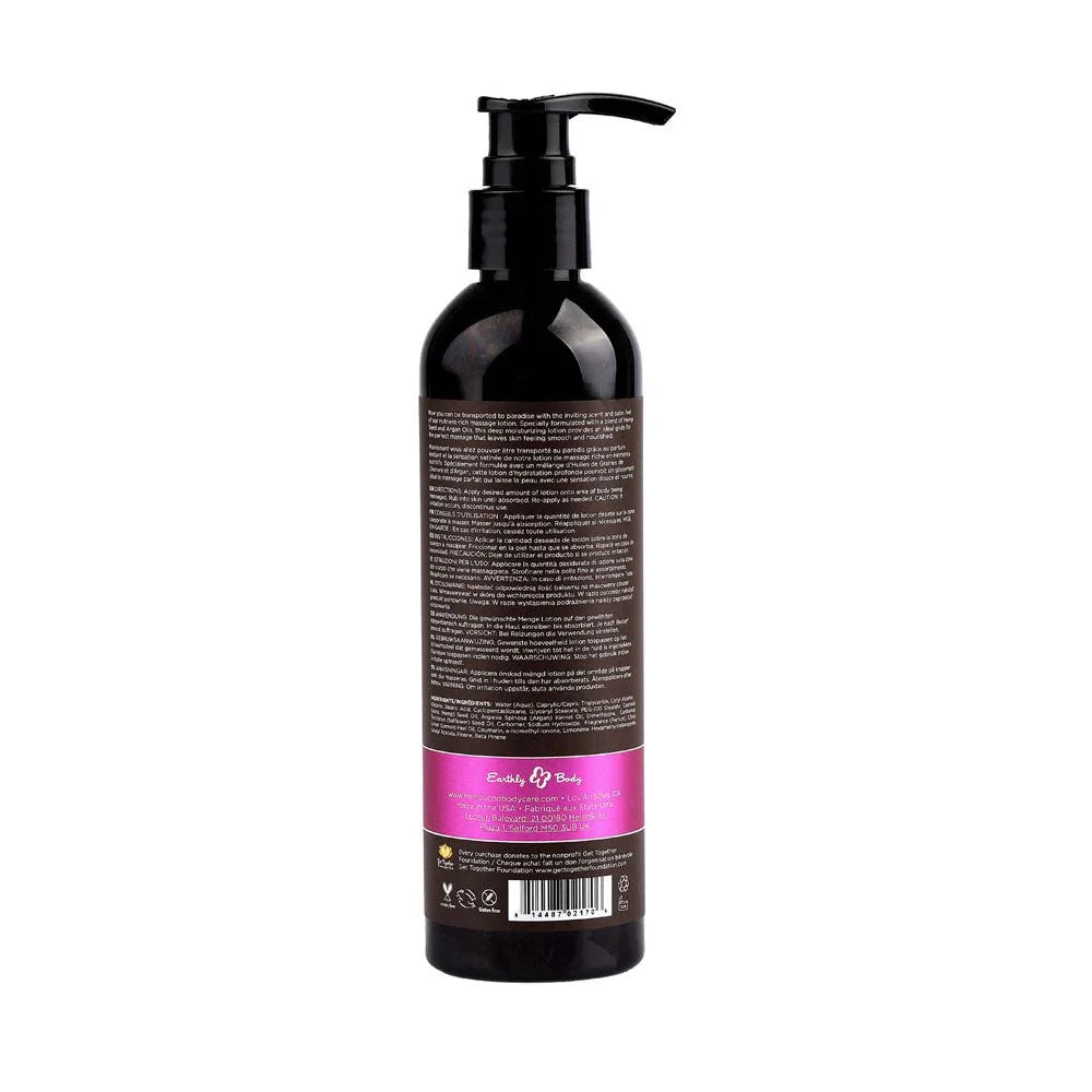 Hemp Seed Massage Lotion 237 ml Skinny Dip, back label with ingredients