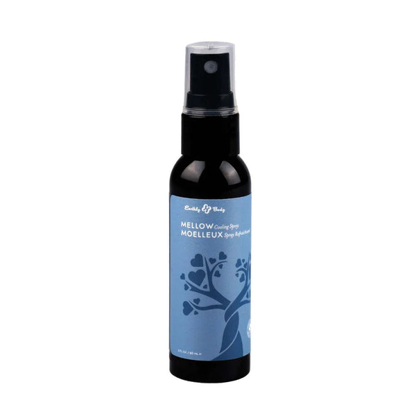 Earthly Body MELLOW Cooling Spray 60 ml, black spray bottle with blue label