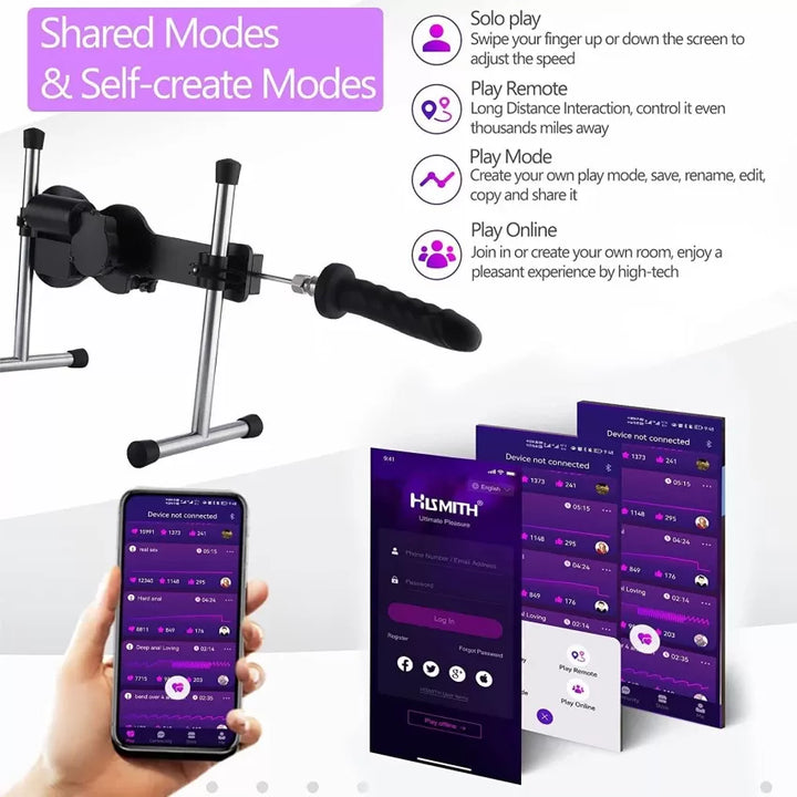 Hismith Mini Pro with the Hismith smartphone app showing play modes