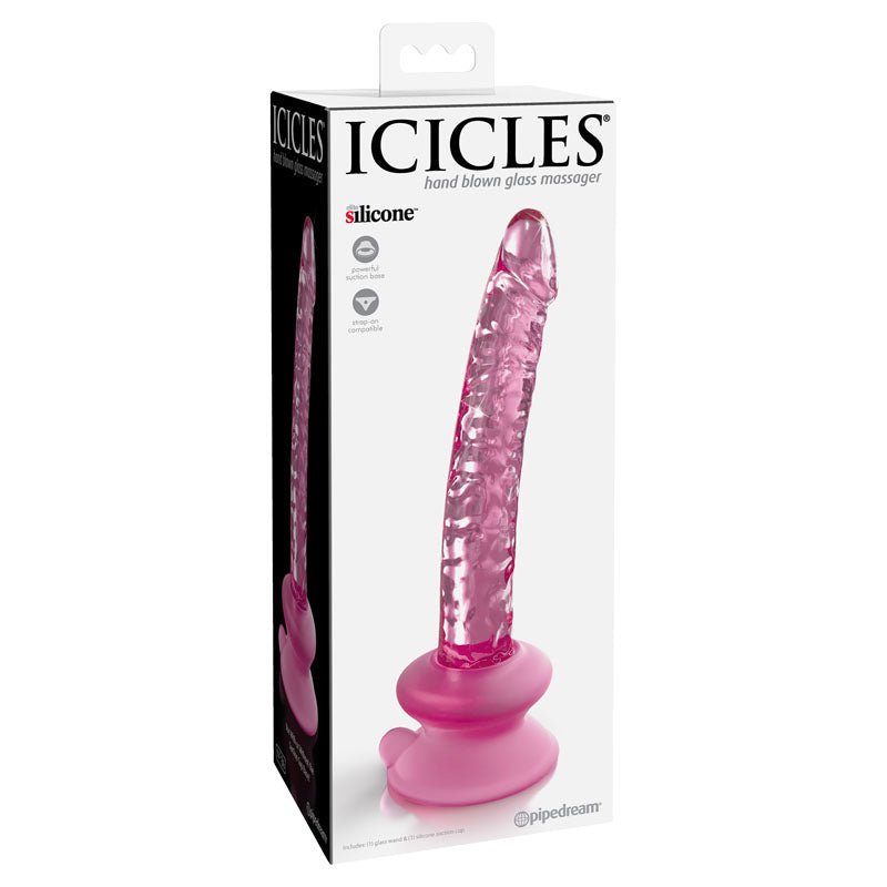 Icicles 86 - Pink 17 cm Glass Dong with Suction Base – Sex toys NZ by Naughtyhut. Discreet delivery nationwide.