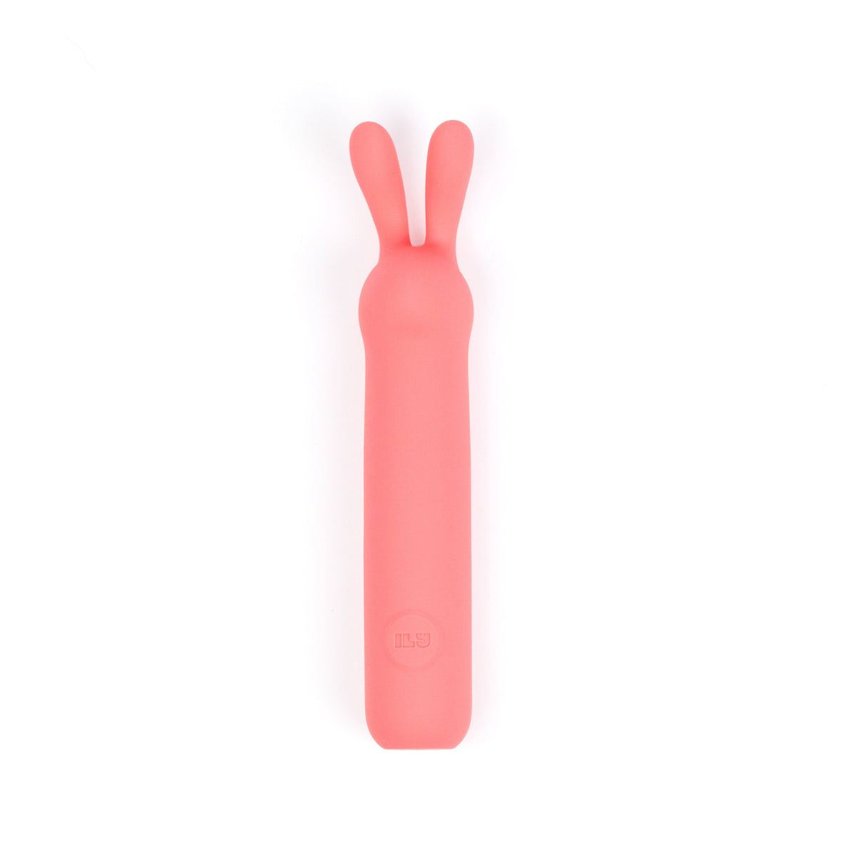 ILY The Rabbit mini vibrator in coral pink, front view showing the two bunny ears