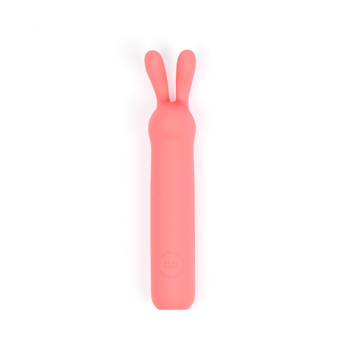 ILY The Rabbit mini vibrator in coral pink, front view showing the two bunny ears