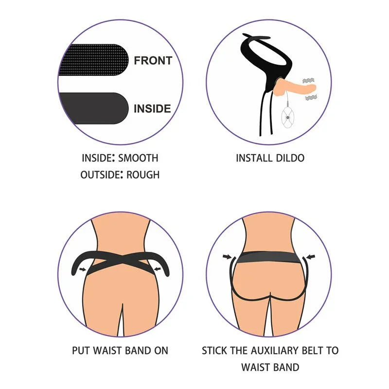 Ingen fitting guide: smooth inside face, install dildo, fit waistband, stick auxiliary belt