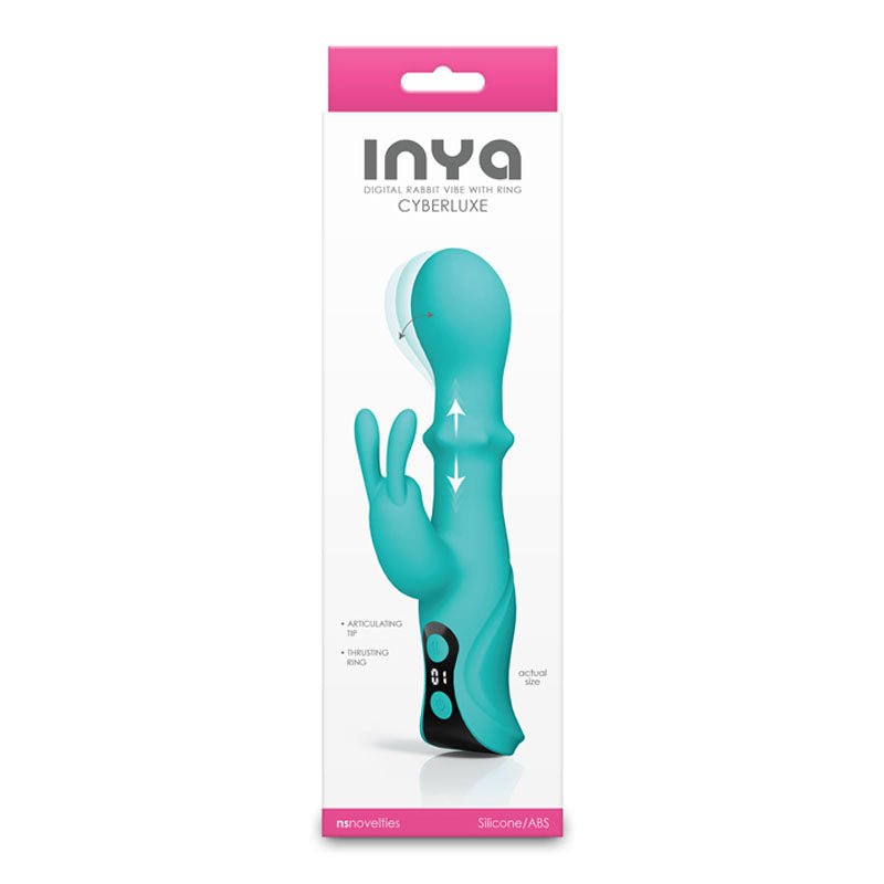 INYA Cyberluxe - Aqua - Aqua 18 cm USB Rechargeable Rabbit Vibrator with Sliding Ring Shaft – Sex toys NZ by Naughtyhut. Discreet delivery nationwide.