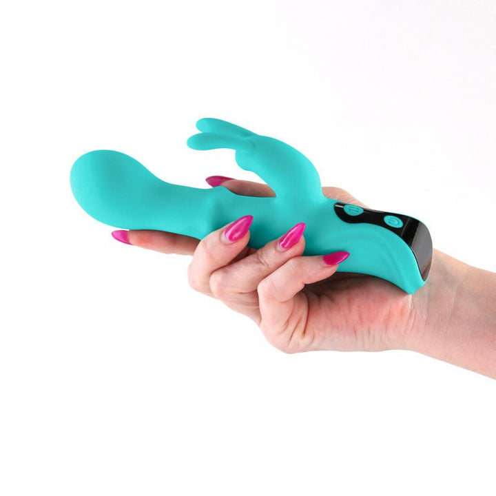 INYA Cyberluxe - Aqua - Aqua 18 cm USB Rechargeable Rabbit Vibrator with Sliding Ring Shaft – Sex toys NZ by Naughtyhut. Discreet delivery nationwide.