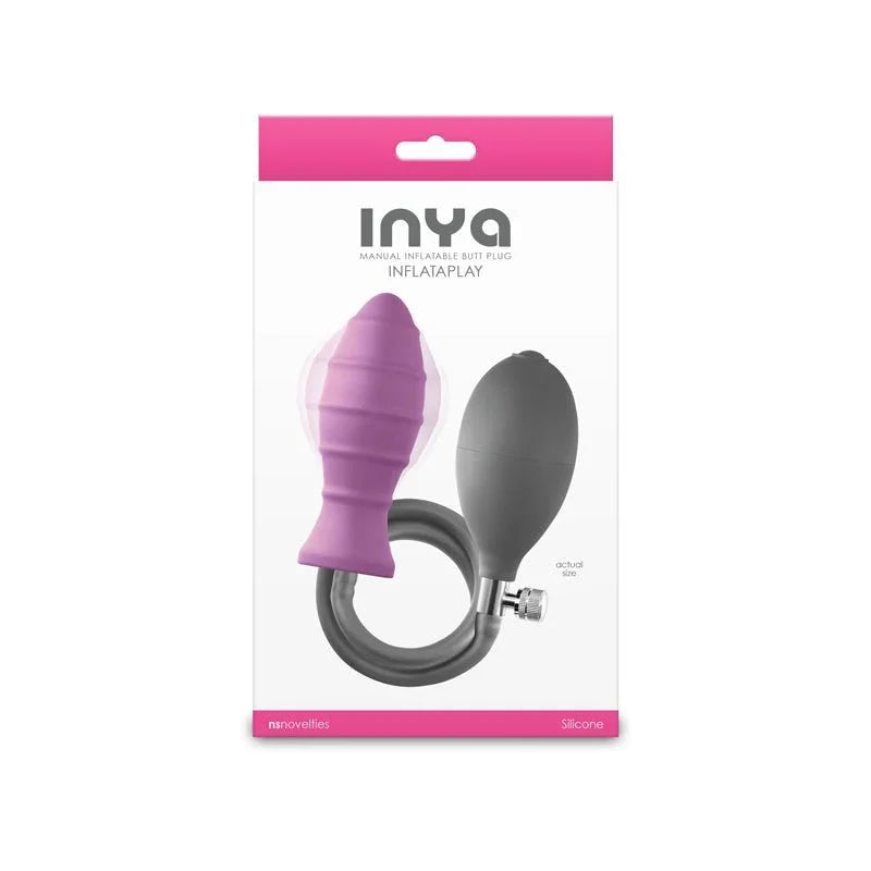 INYA InflataPlay retail box front, showing the pink plug and grey pump bulb