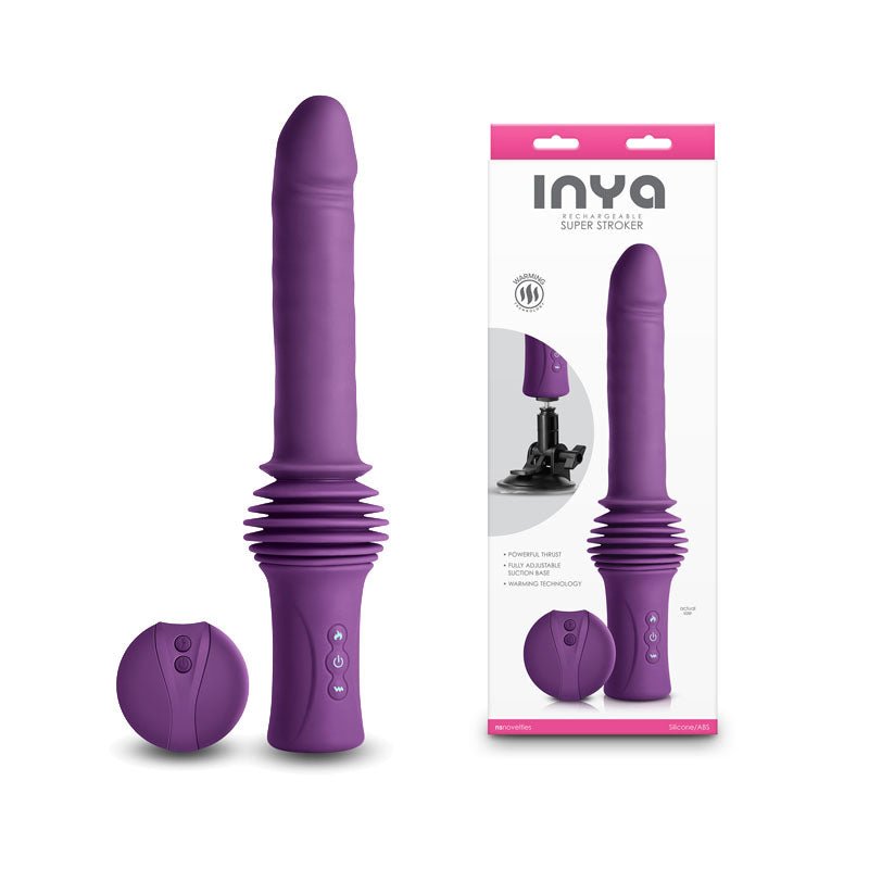 INYA Super Stroker - Purple - Purple 36.8 cm USB Rechargeable Thrusting Vibrator with Remote Control & Stand – Sex toys NZ by Naughtyhut. Discreet delivery nationwide.