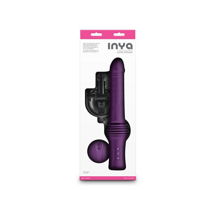 INYA Super Stroker - Purple - Purple 36.8 cm USB Rechargeable Thrusting Vibrator with Remote Control & Stand – Sex toys NZ by Naughtyhut. Discreet delivery nationwide.
