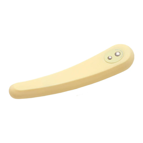 Iroha Mikazuki in pale yellow, slender crescent vibrator with steel buttons