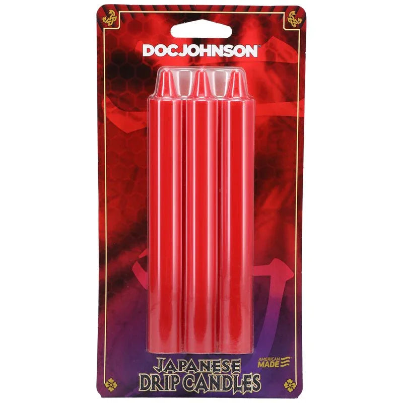 Doc Johnson Japanese Drip Candles in Red, blister card front