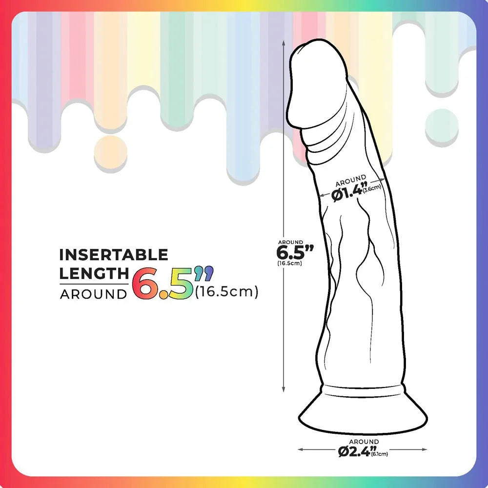 Jellido 16.5 cm dildo line diagram, 6.5 inch insertable length, 2.4 inch base