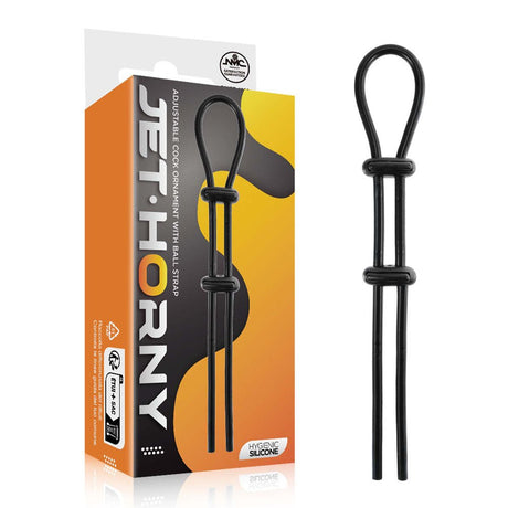 Buy Jet Horny - Black Adjustable Cock & Ball Lasso Ring – Naughtyhut NZ sex toys online. Discreet delivery & top brands.