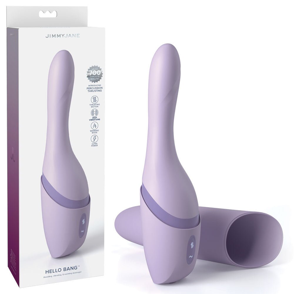JimmyJane Hello Bang - Purple 27 cm USB Rechargeable Warming & Thrusting Vibrator – Sex toys NZ by Naughtyhut. Discreet delivery nationwide.