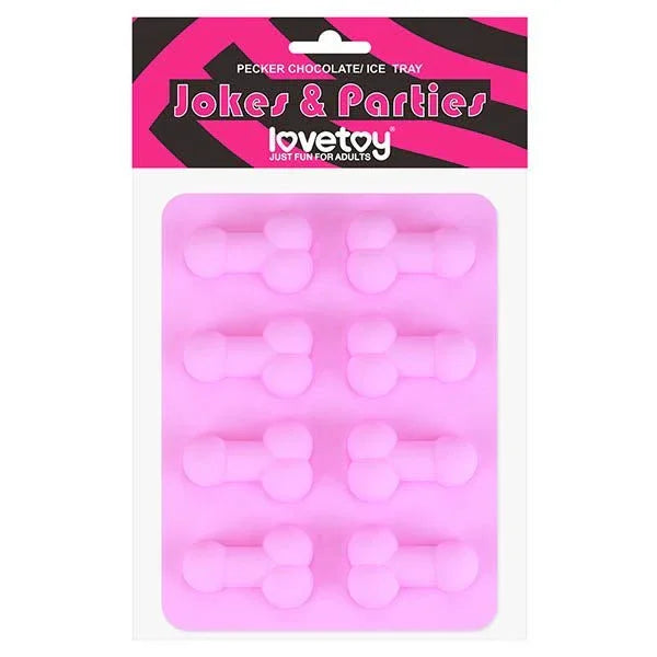 Jokes & Parties pecker chocolate and ice tray in pink silicone, eight penis moulds, bagged