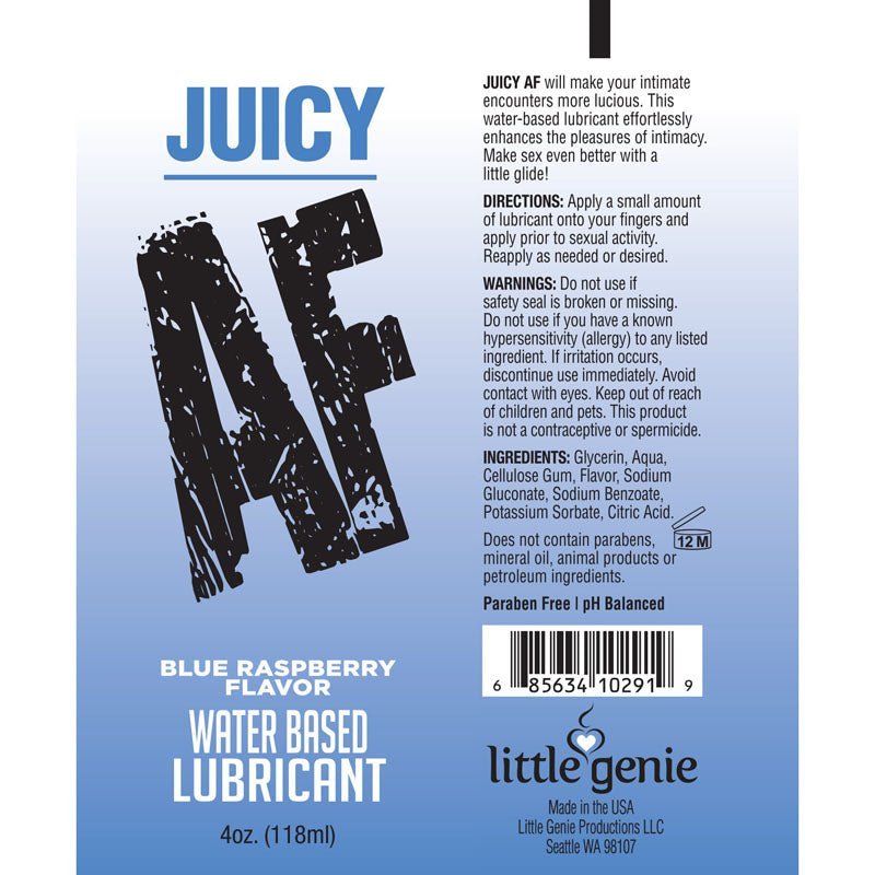 Juicy AF - Blue Raspberry - Blue Raspberry Flavoured Water Based Lubricant - 120 ml Tube – Sex toys NZ by Naughtyhut. Discreet delivery nationwide.