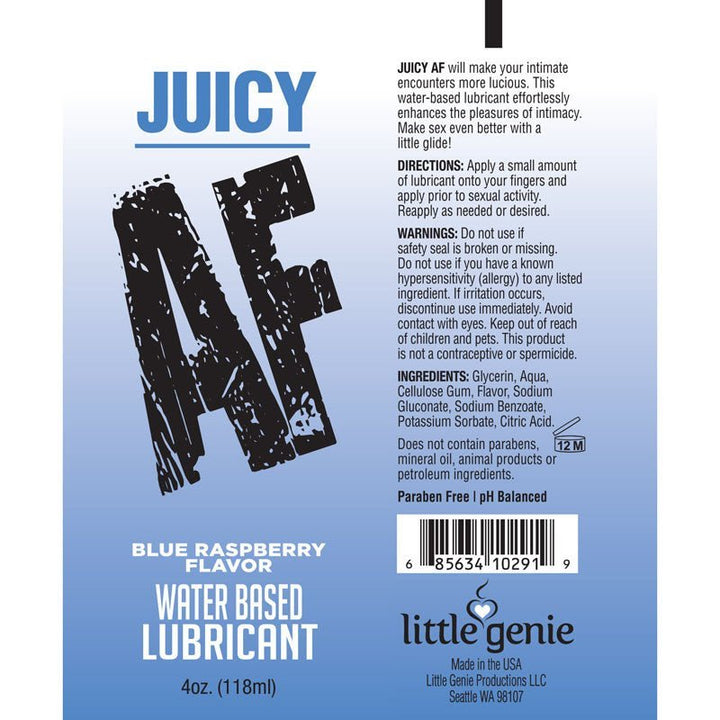 Juicy AF - Blue Raspberry - Blue Raspberry Flavoured Water Based Lubricant - 120 ml Tube – Sex toys NZ by Naughtyhut. Discreet delivery nationwide.