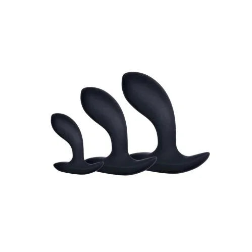 Kick Up anal training set 4A in Black, three curved silicone plugs by size