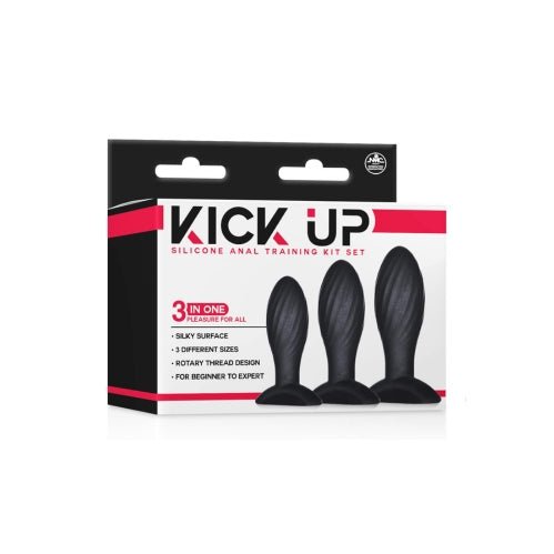 Buy Kick Up - 3 in 1 Silicone Anal Training Set Black 5A – Naughtyhut NZ sex toys online. Discreet delivery & top brands.