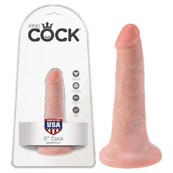 Pipedream King Cock 5 inch dong in Flesh, carded, short curved shaft on a suction base