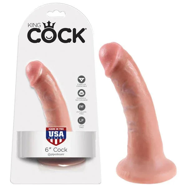 Pipedream King Cock 6 inch dong in Flesh on its King Cock card, curved suction-base shaft