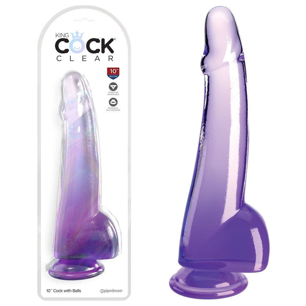 King Cock Clear 10'' Cock with Balls - Purple - Purple 25 cm Dong – Sex toys NZ by Naughtyhut. Discreet delivery nationwide.