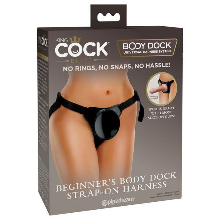 King Cock Elite Beginner's Body Dock Strap - On Harness - Black Adjustable Strap - On Harness (No probe included) – Sex toys NZ by Naughtyhut. Discreet delivery nationwide.