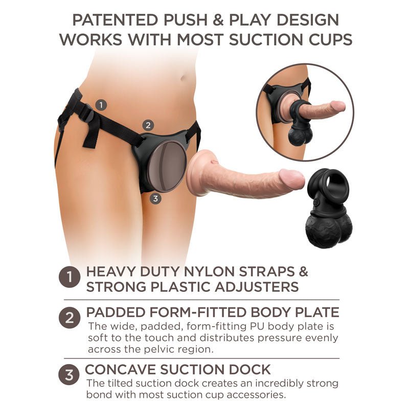 King Cock Elite Ultimate Vibrating Silicone Body Dock Kit - Body Dock Strap - On Harness with 17.8 cm Vibrating Dong & Vibrating Balls – Sex toys NZ by Naughtyhut. Discreet delivery nationwide.