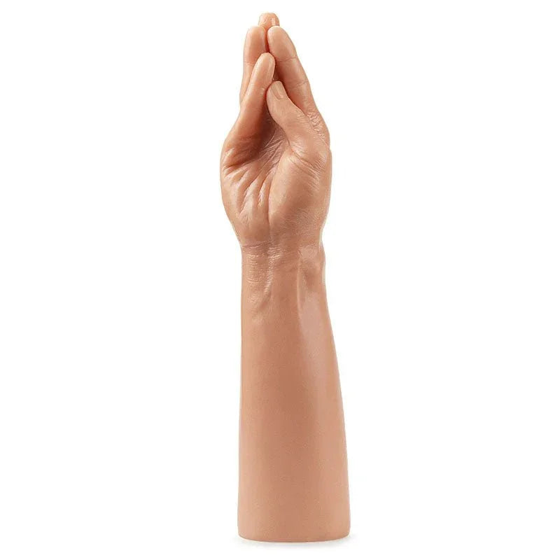 Magic Hand dildo standing upright, fingers pressed together in a tapered wedge