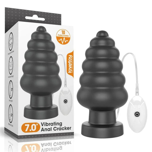 Lovetoy King Sized 7 inch Vibrating Anal Cracker in Black with its box and wired remote