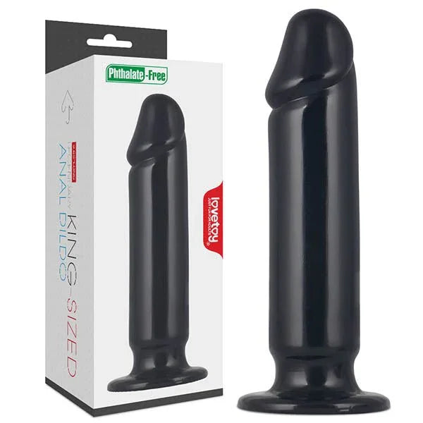 Lovetoy King Sized 9.25 inch Anal Dildo in Black, smooth tapered dong, with its box