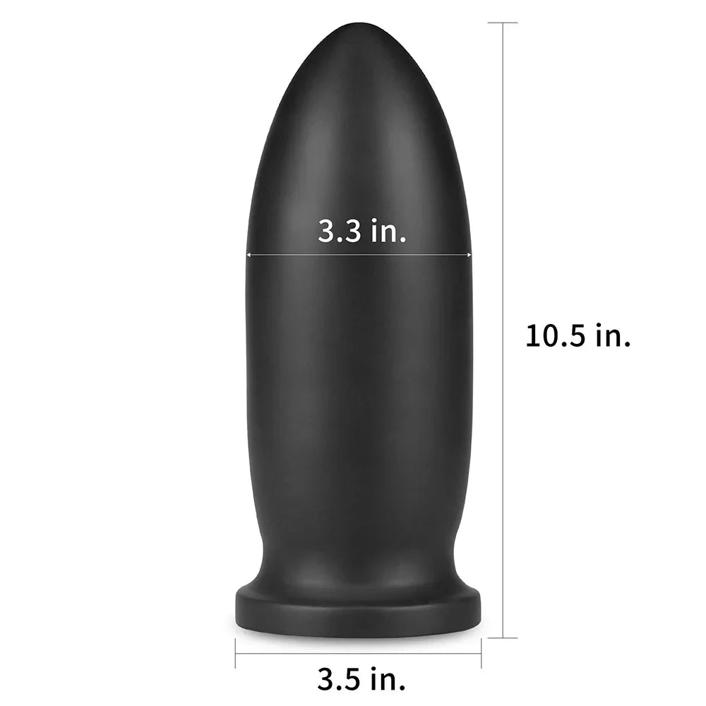 Anal Bomber measurements marked on the plug: 10.5 inches tall, 3.3 inches wide, 3.5 inch base