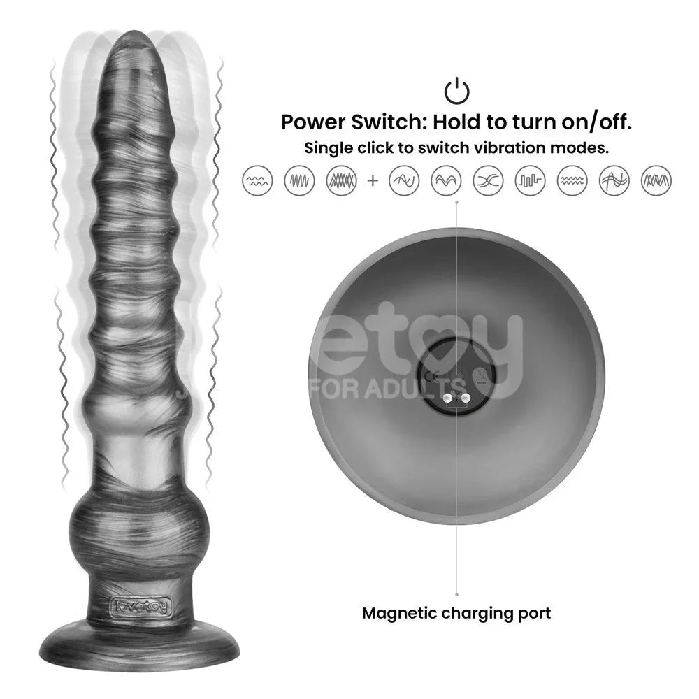 Vibrax Slider diagram showing vibration along the spiralled shaft and the magnetic charging port