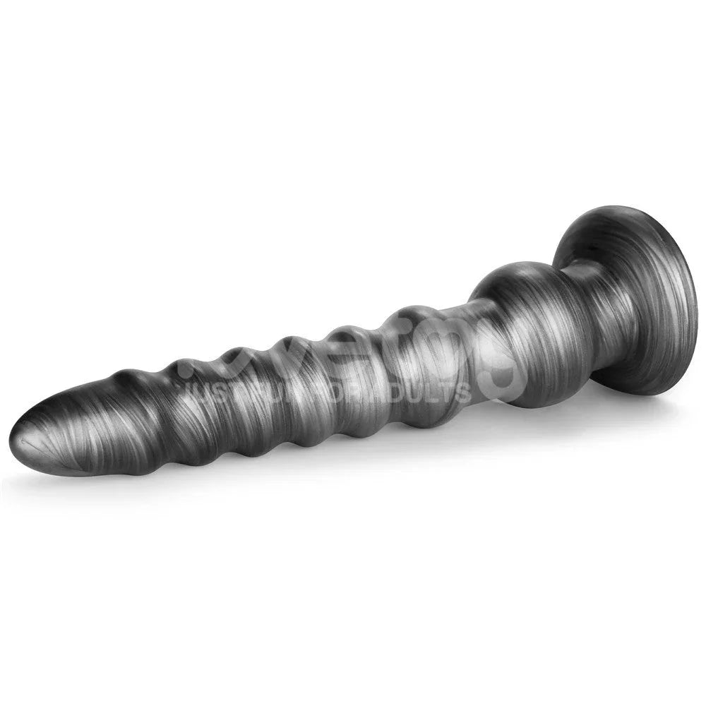 Vibrax Slider 12.5 inch lying on white, full length with the tapered tip and round base