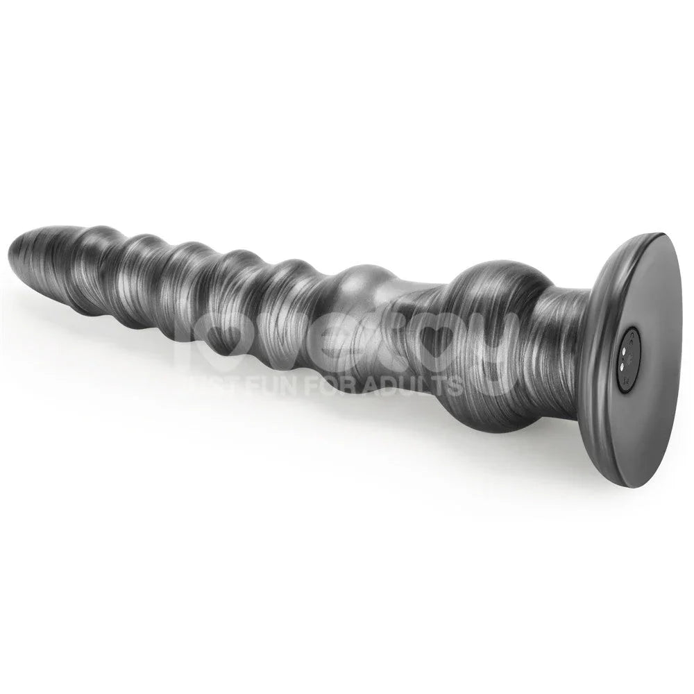 Vibrax Slider 12.5 inch on its side with the control button on the base facing the camera