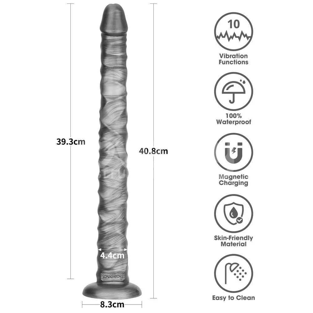 Vibrax Slider 16 inch size chart: 40.8 cm long, 39.3 cm insertable, 4.4 cm wide