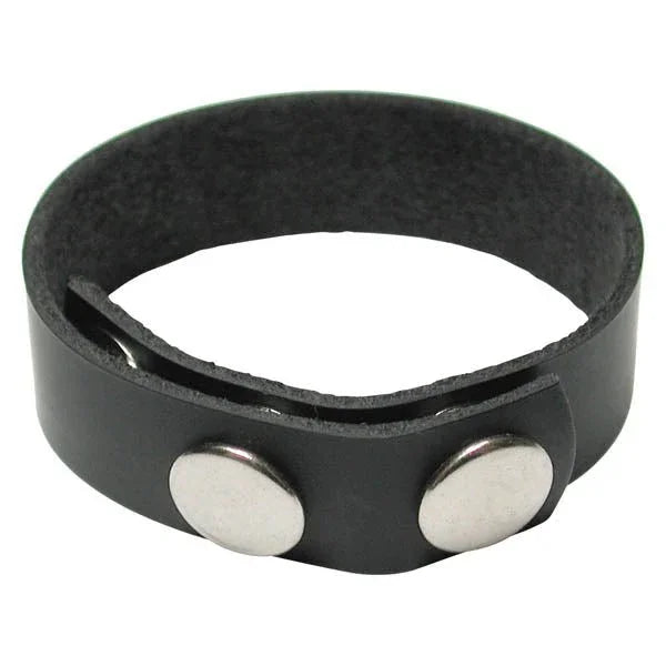 KinkLab 3-Snap leather cock ring in Black, silver snap fasteners
