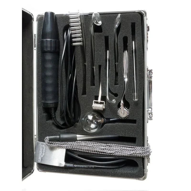 Agent Noir case open, electrodes and wand seated in the foam interior