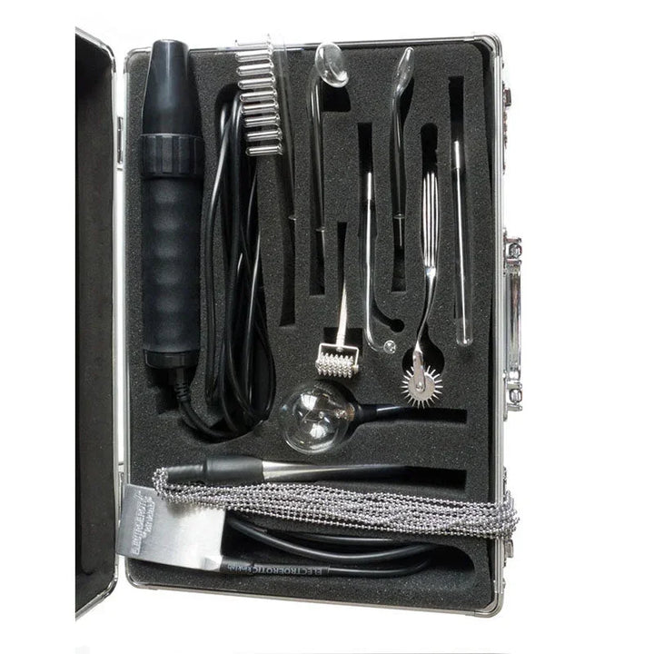 Agent Noir case open, electrodes and wand seated in the foam interior