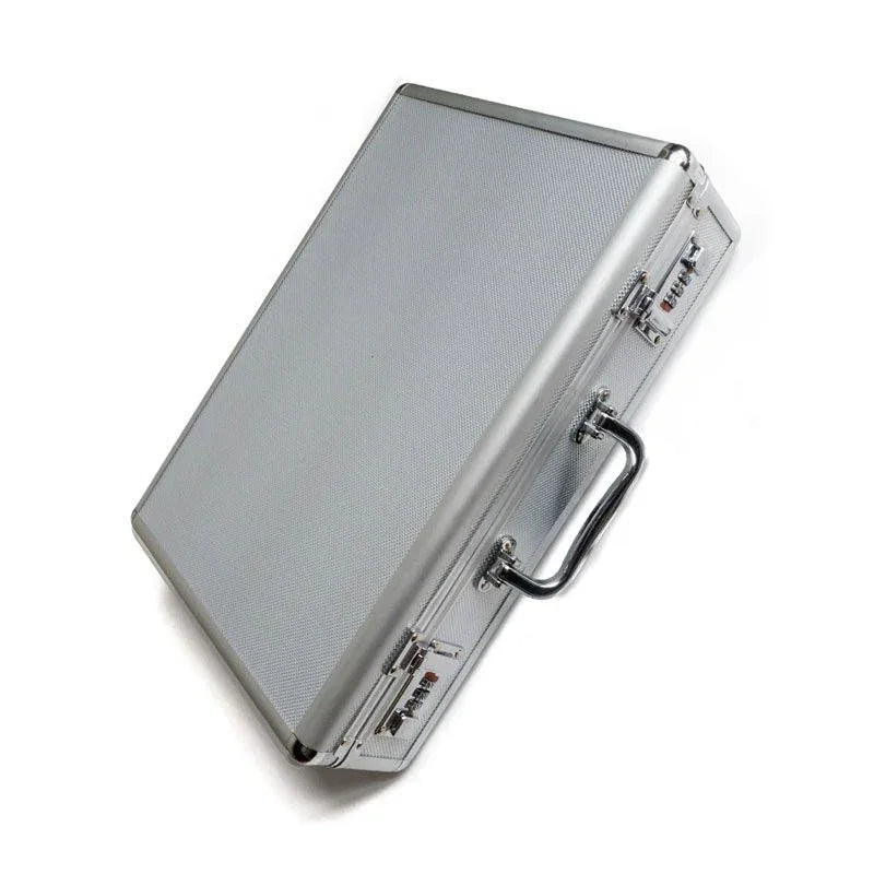 Agent Noir aluminium briefcase closed, angled view