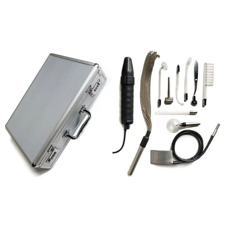 KinkLab Agent Noir Neon Wand kit laid out beside its aluminium briefcase
