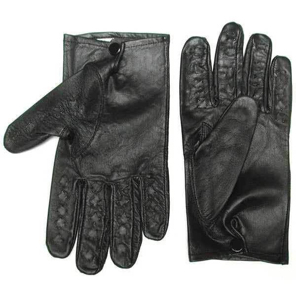 KinkLab Vampire Gloves in Black leather, palm and back shown with interior spikes
