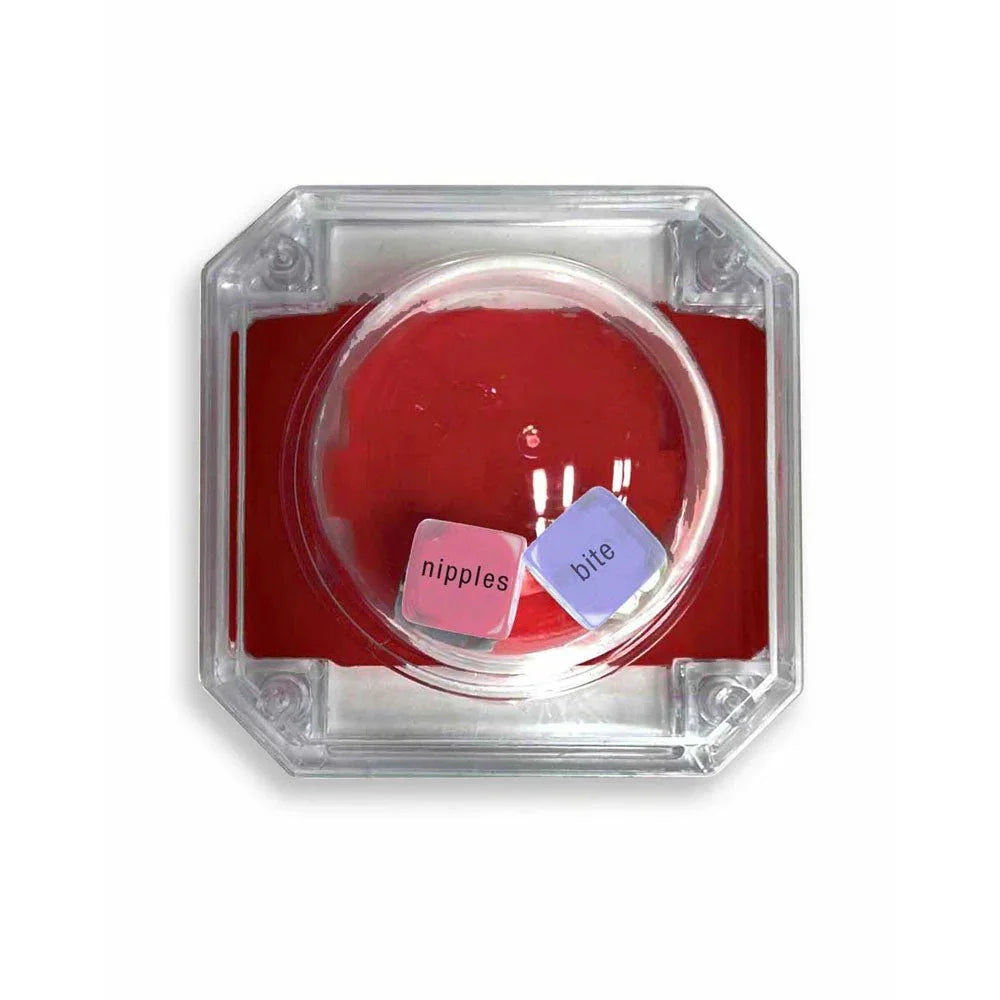 Kinky Sex Pop popper dome close-up, dice reading nipples and bite inside the red base