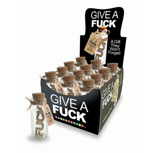 Last Fuck I Have To Give counter display of 12 corked glass vials, one shown in front