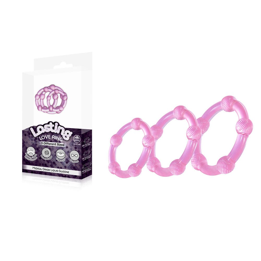 Lasting Love Ring 3 Piece Set - Pink - Pink Beaded Cock Rings - Set of 3 Sizes – Sex toys NZ by Naughtyhut. Discreet delivery nationwide.
