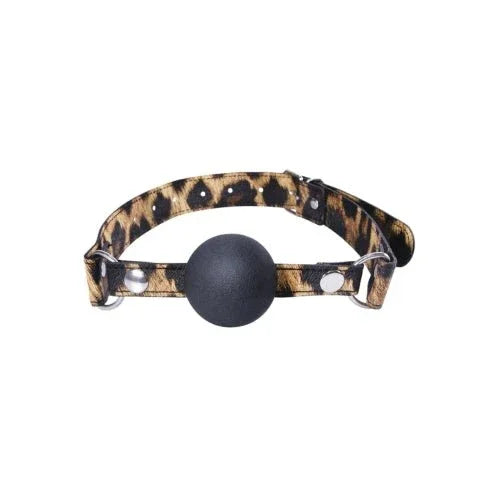 Leopard-print strap ball gag with black silicone ball