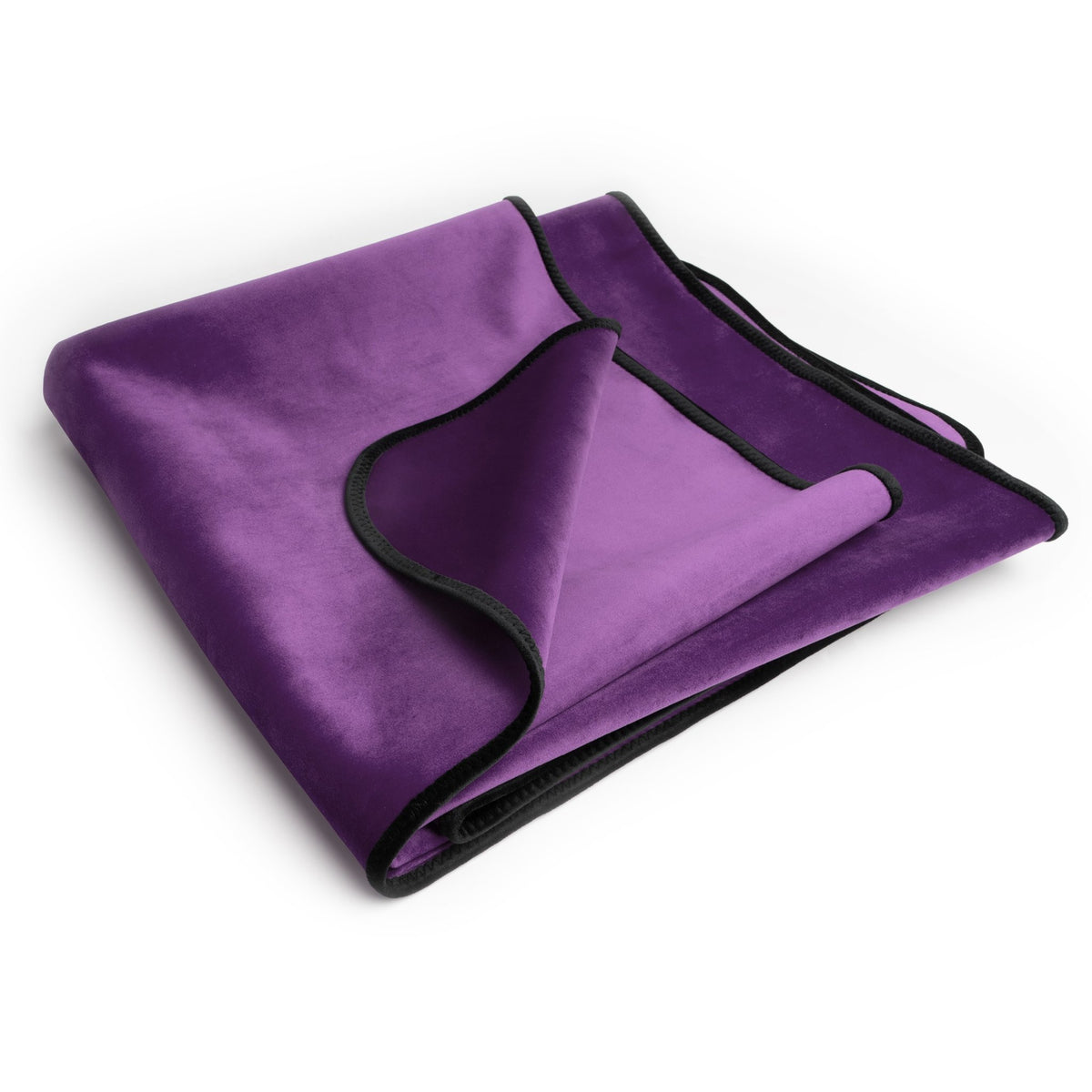 Liberator Decor Fascinator throw in purple microvelvet, folded to show both sides, on white
