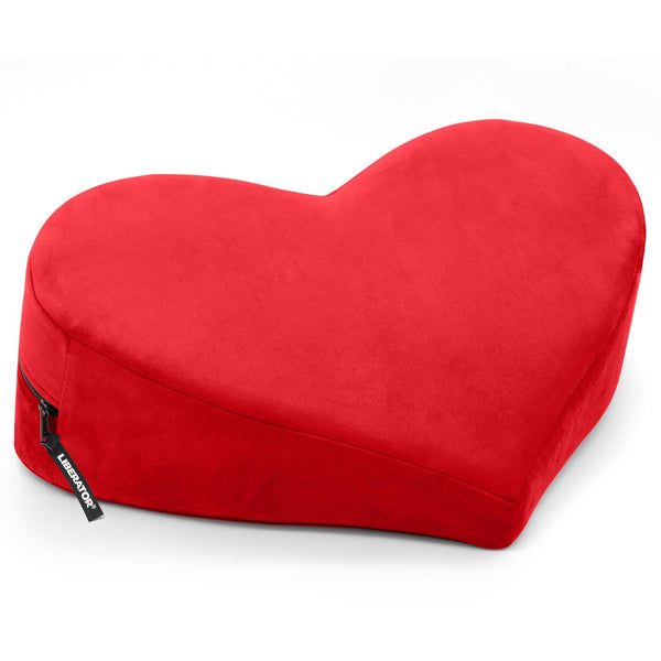 Liberator Heart Wedge in red micro-velvet, a heart-shaped cushion, on white